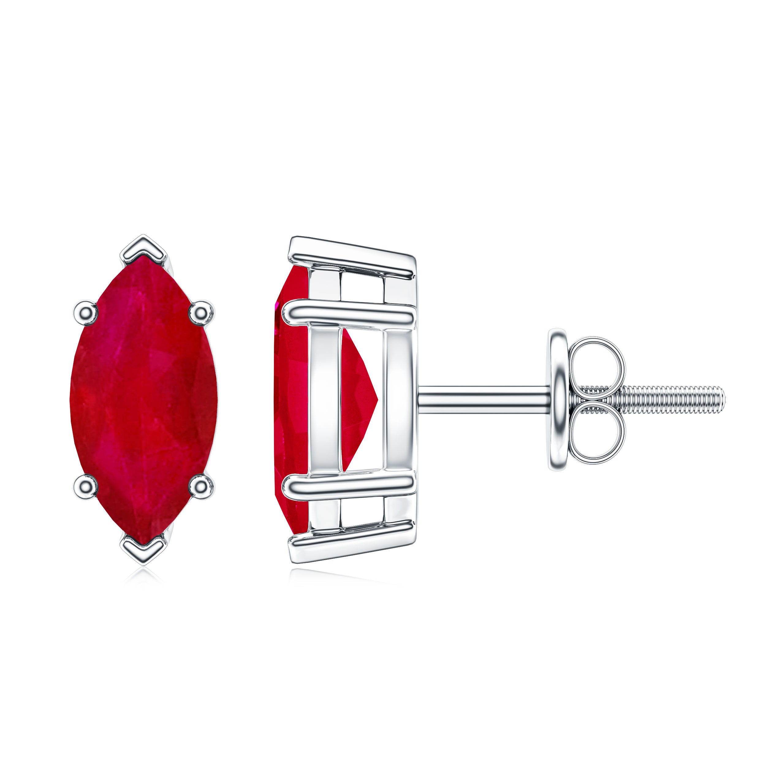 Natural 1.5 Carat Marquise Ruby Stud Earrings with Screw Back AAA - Rosec Jewels