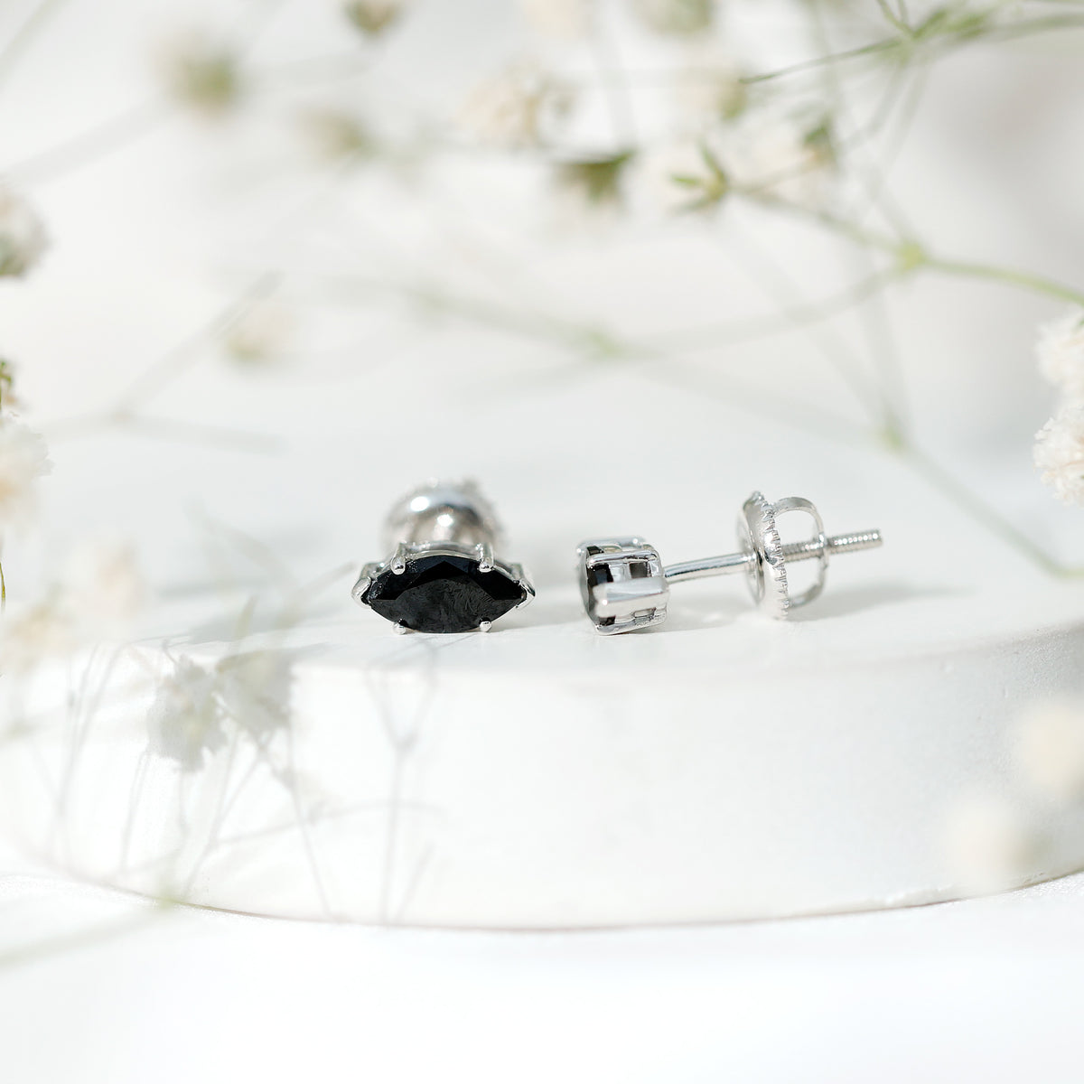 1.4 CT Marquise Black Spinel Solitaire Stud Earrings AAA - Rosec Jewels
