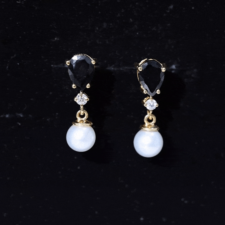 5.75 CT Freshwater Pearl Drop Earrings with Black Onyx and Moissanite AAA - Rosec Jewels