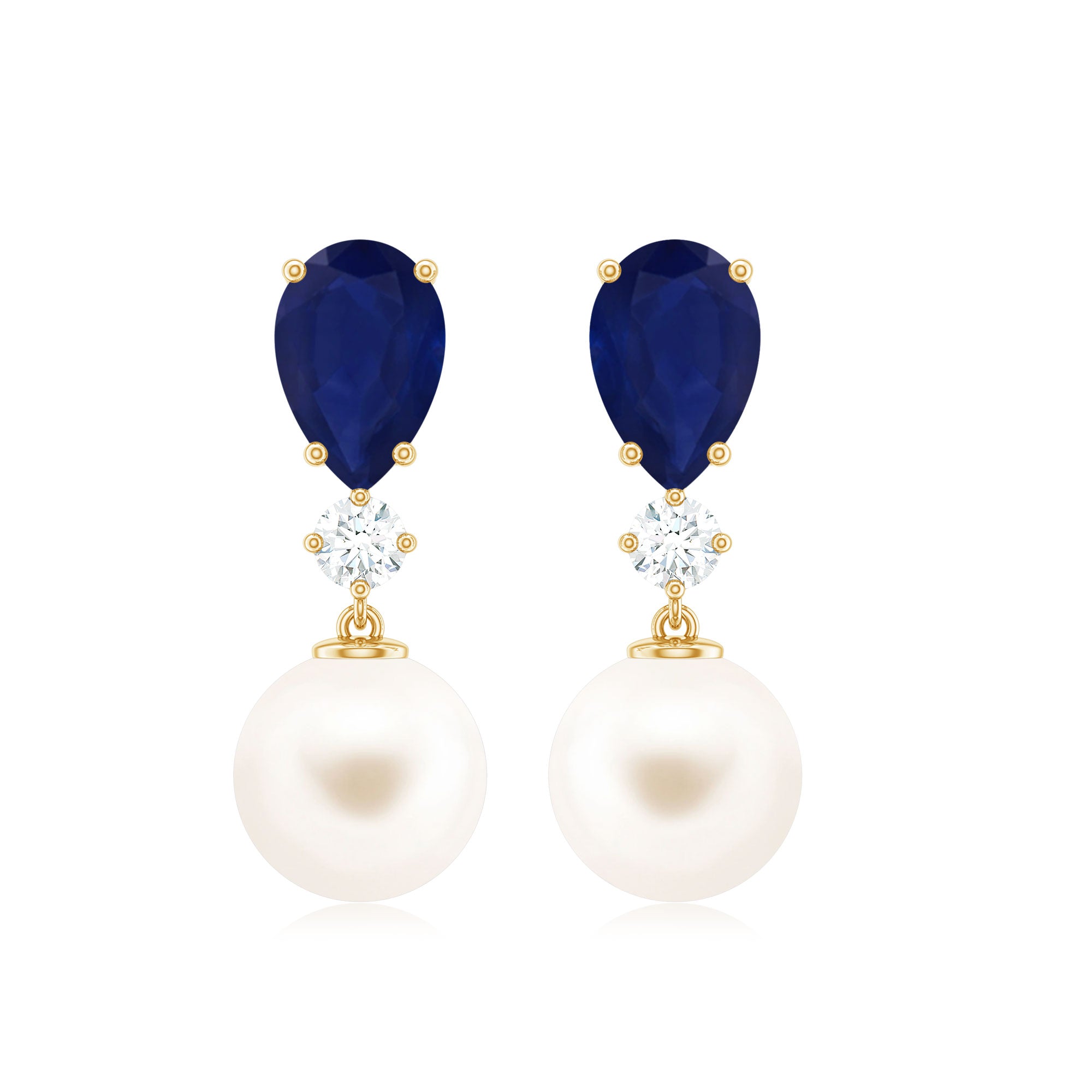 Cultured Freshwater Pearl Drop Earrings with Blue Sapphire AAA - Rosec Jewels