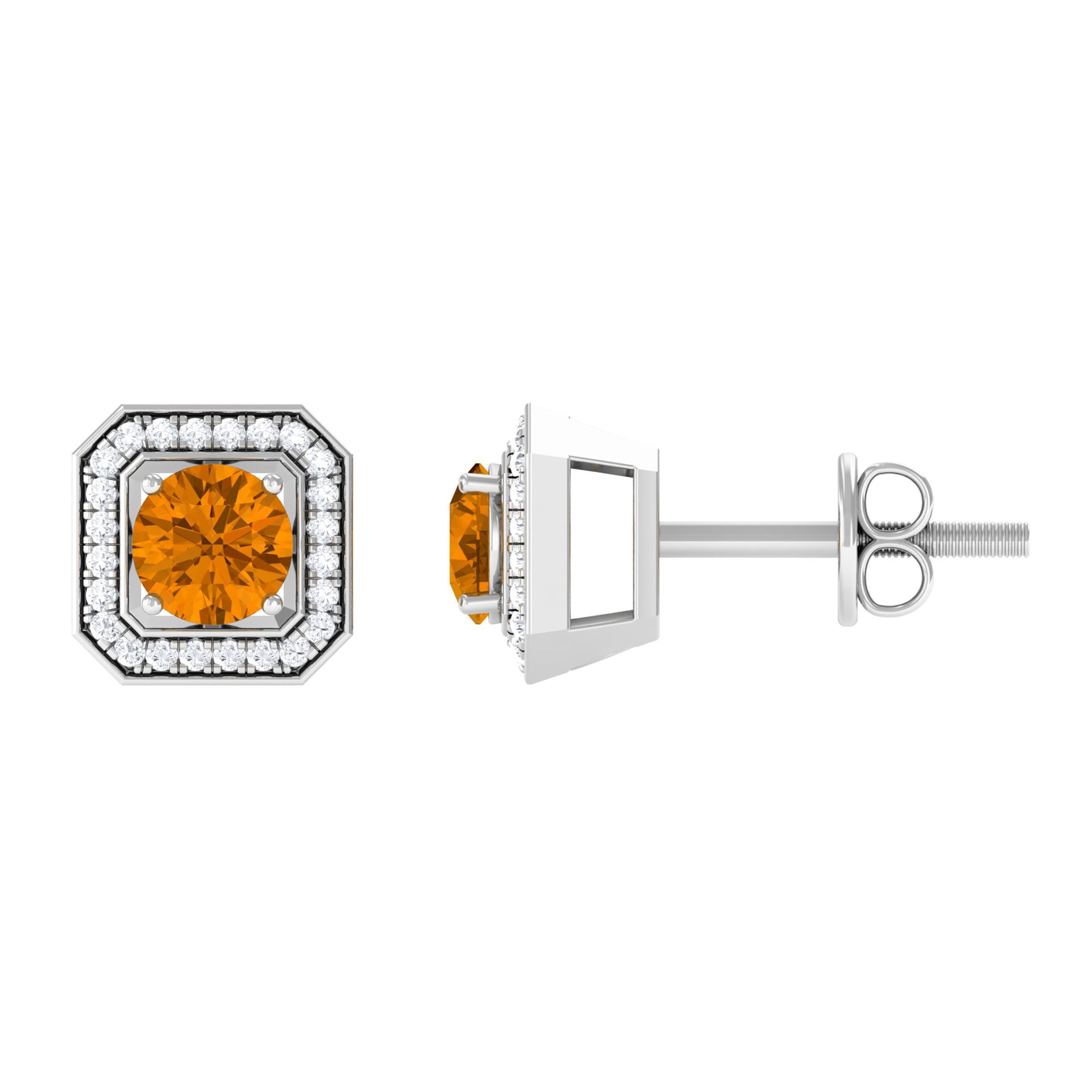 Vintage Inspired 1 Carat Citrine and Diamond Halo Stud Earrings