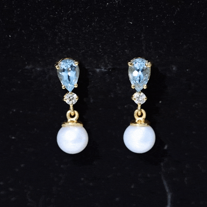 Certified Pearl Wedding Drop Earrings with Aquamarine AAA 92.5 Sterling Silver - Rosec Jewels