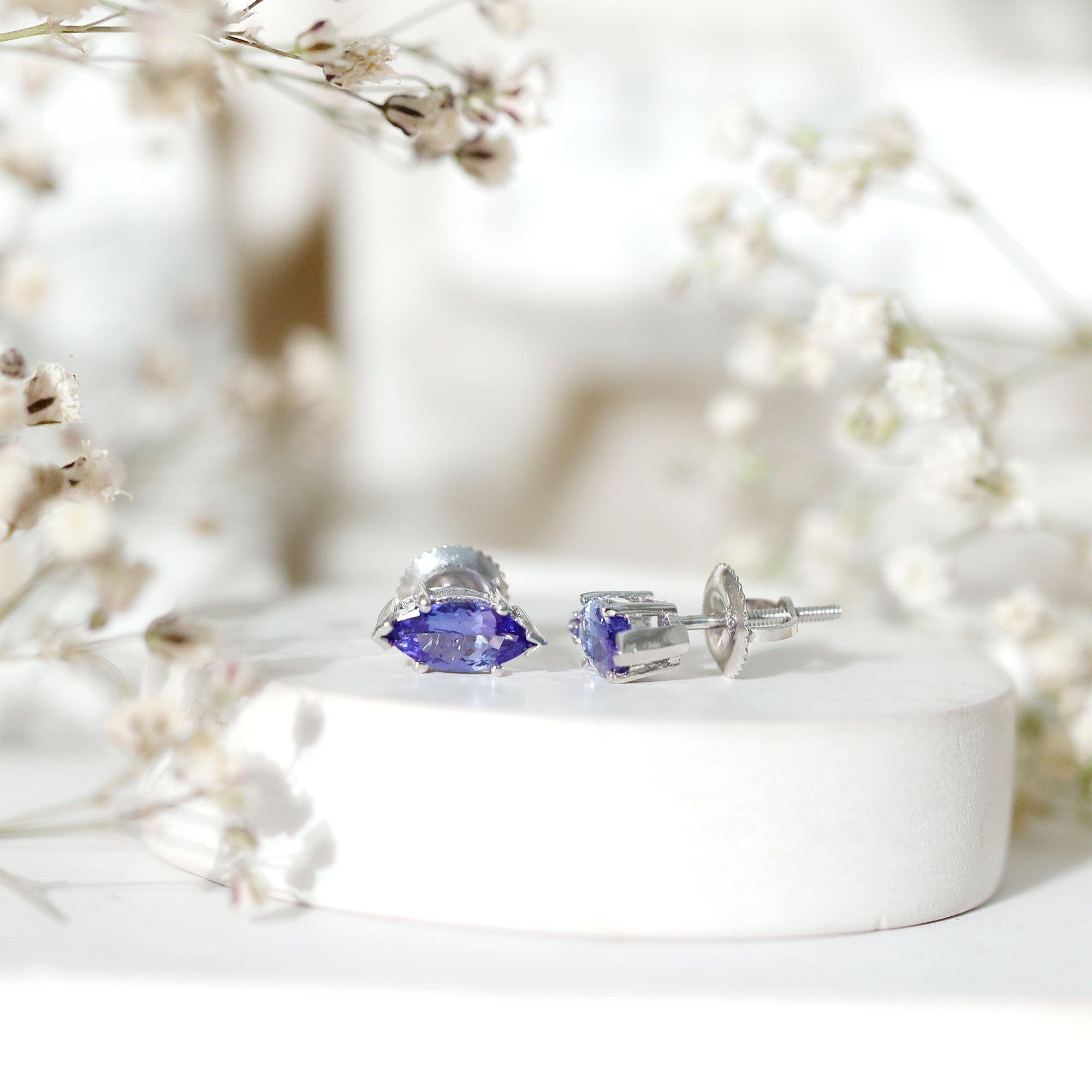 1.3 Carat Marquise Cut Tanzanite Solitaire Stud Earrings AAA - Rosec Jewels