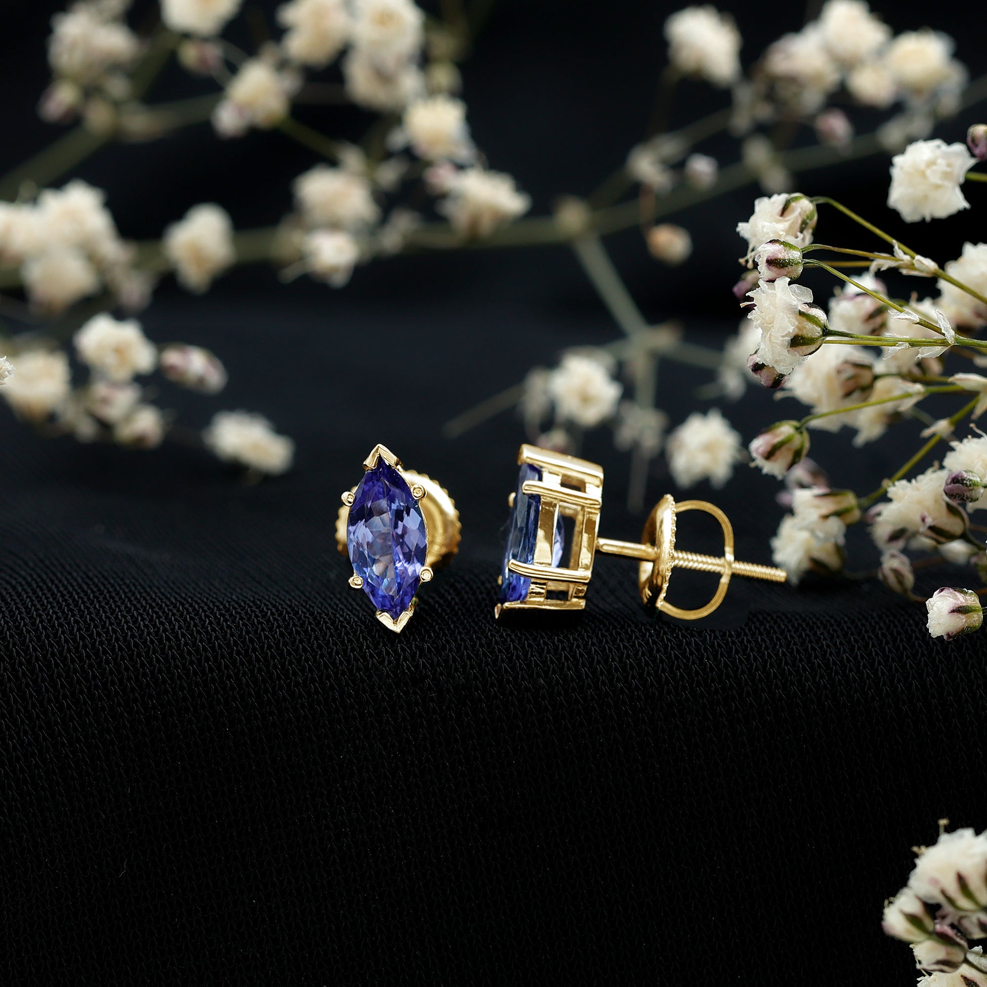 1.3 Carat Marquise Cut Tanzanite Solitaire Stud Earrings AAA - Rosec Jewels