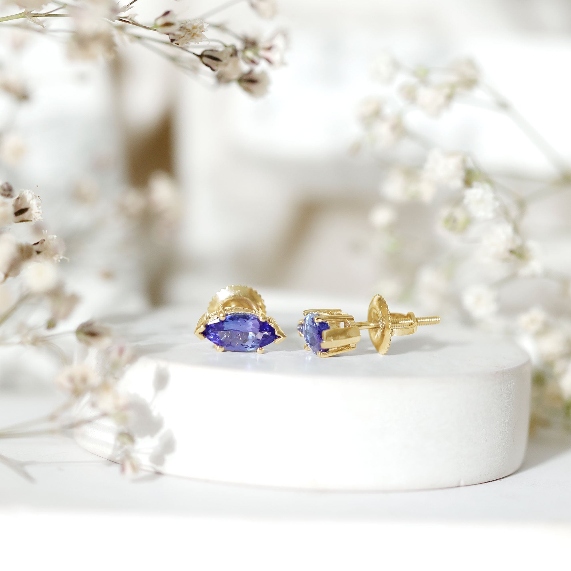 1.3 Carat Marquise Cut Tanzanite Solitaire Stud Earrings AAA - Rosec Jewels