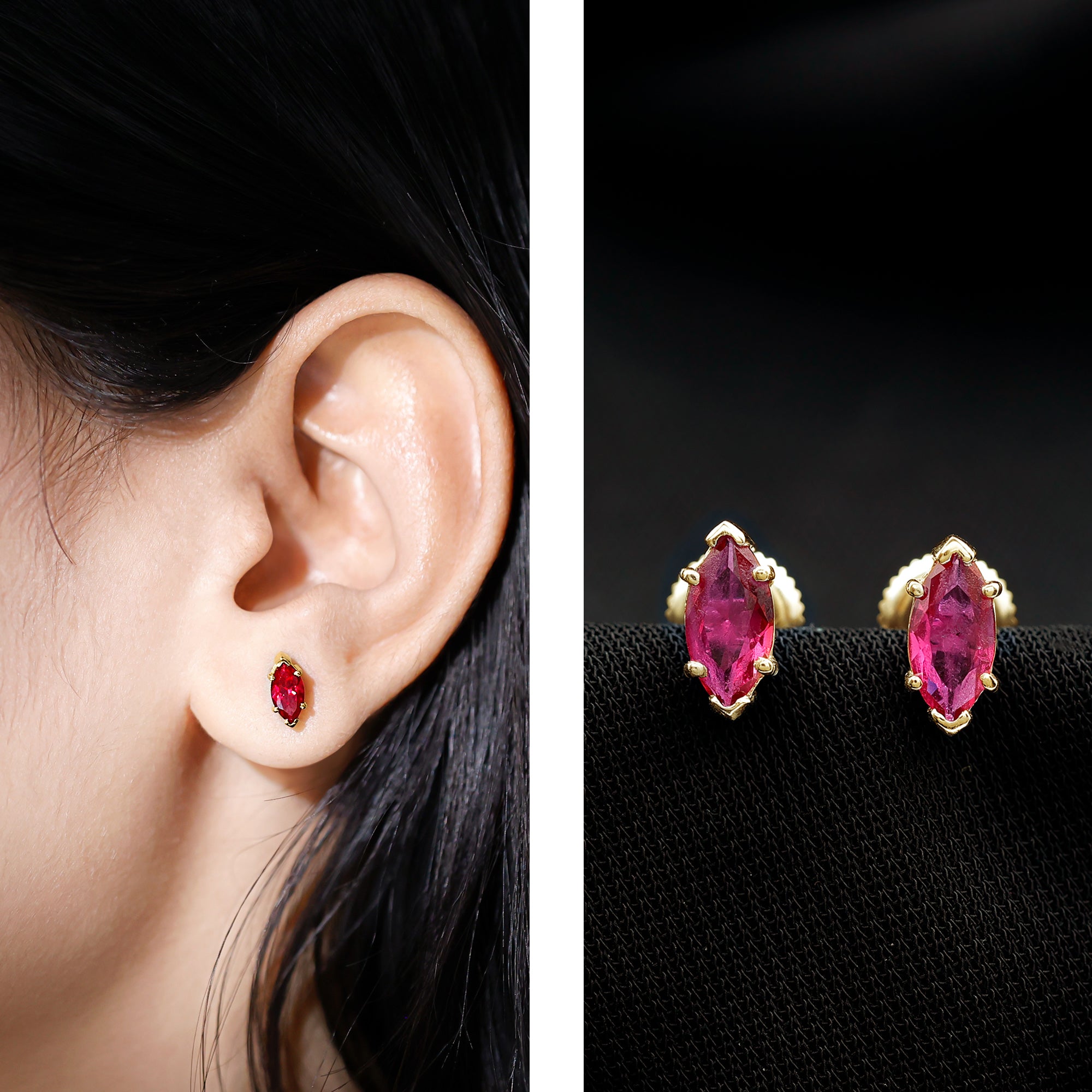 Certified Marquise Cut Lab Grown Ruby Everyday Stud Earring AAAA - Rosec Jewels
