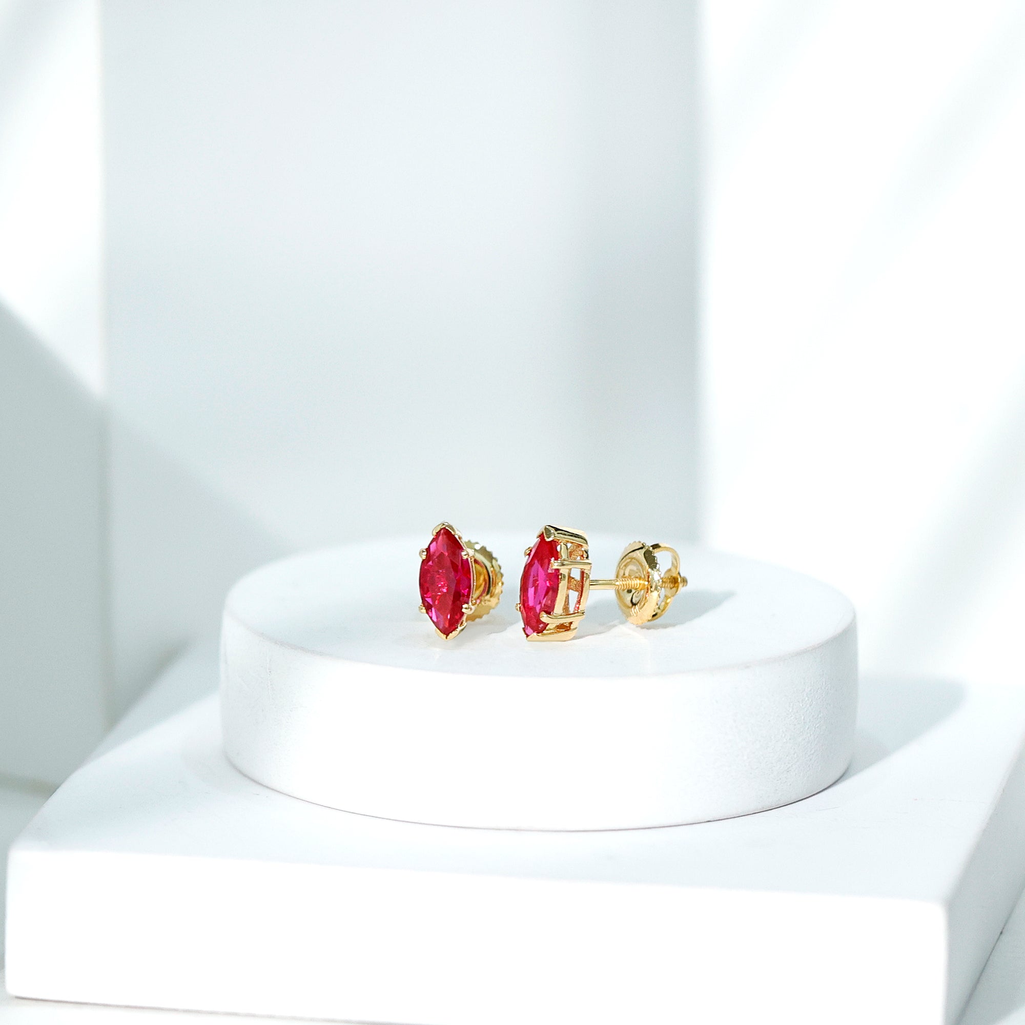 Certified Marquise Cut Lab Grown Ruby Everyday Stud Earring AAAA - Rosec Jewels