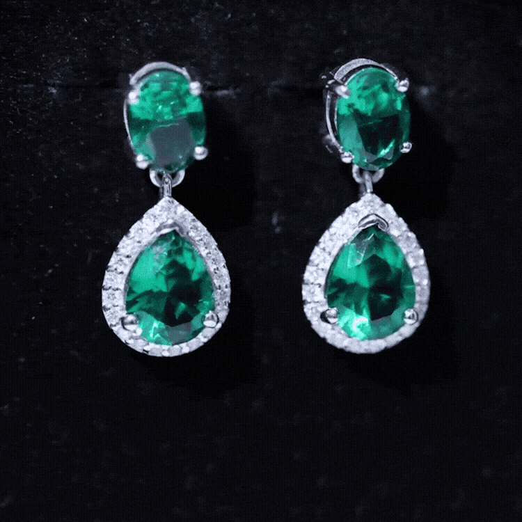 Lab Created Emerald and Diamond Bridal Drop Earrings with Certificate AAAA - Rosec Jewels