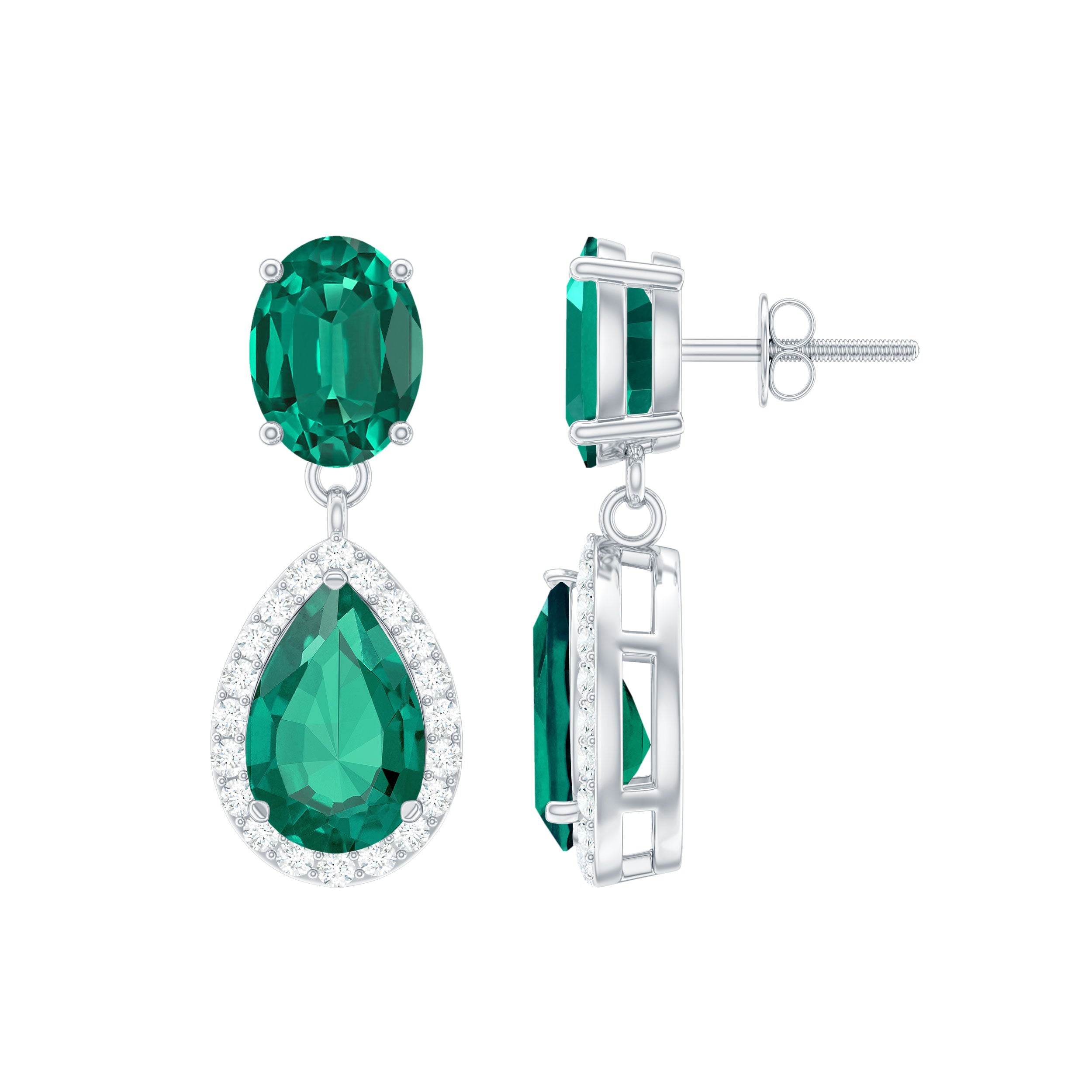 Lab Created Emerald and Diamond Bridal Drop Earrings with Certificate AAAA - Rosec Jewels