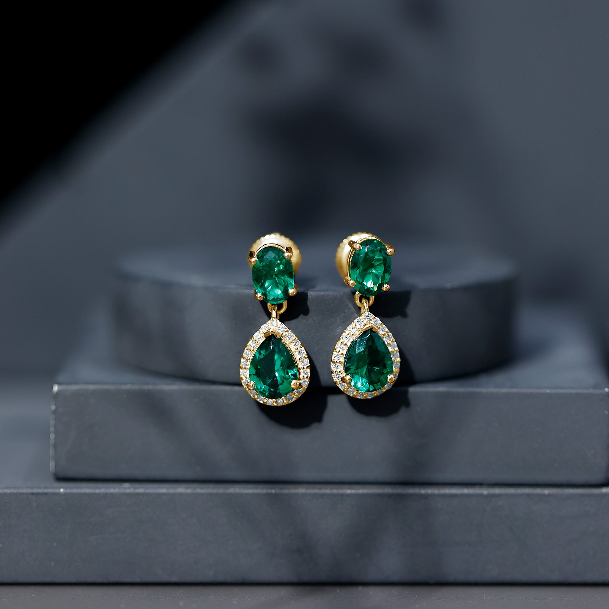 Lab Created Emerald and Diamond Bridal Drop Earrings with Certificate AAAA - Rosec Jewels