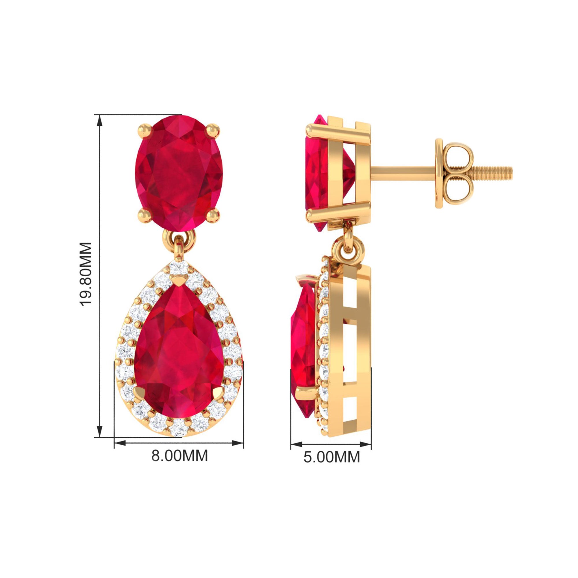 5 Carat Lab Created Ruby and Diamond Dangle Drop Earrings AAAA - Rosec Jewels