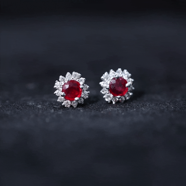 Classic Ruby Stud Earrings with Diamond Accent Ruby - ( AAA ) - Quality - Rosec Jewels