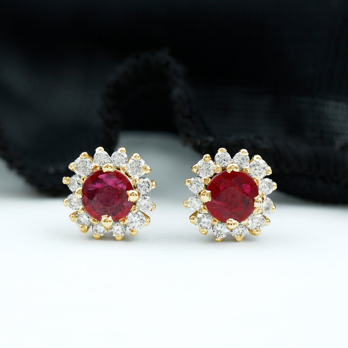 Genuine Ruby Stud Earrings with Diamond Halo AAA - Rosec Jewels