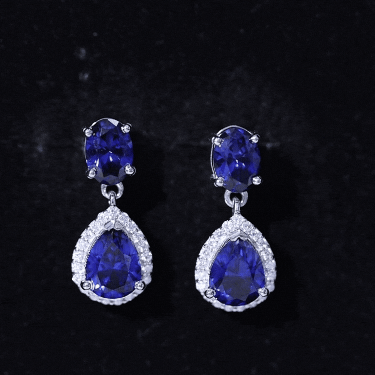 5 Carat Lab Grown Blue Sapphire Teardrop Earrings with Certificate AAAA 92.5 Sterling Silver - Rosec Jewels