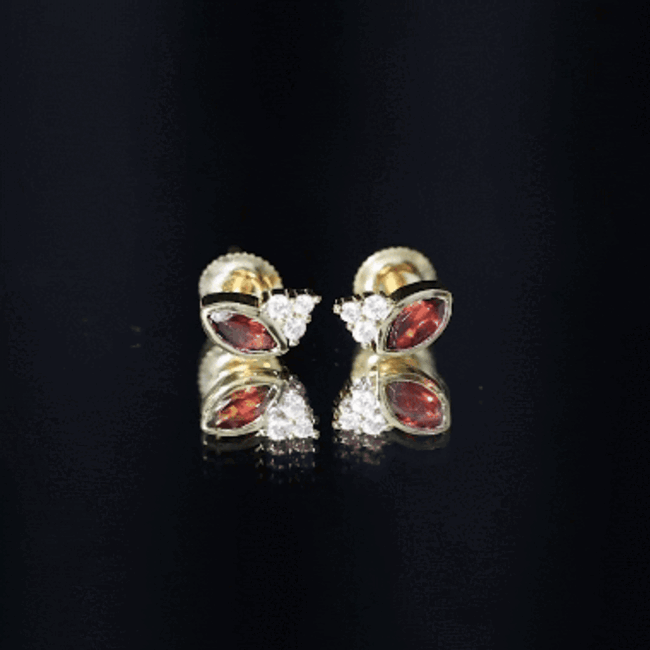 Natural Marquise Cut Garnet Stud Earrings with Certificate AAA 14K Yellow Gold Plated Silver - Rosec Jewels