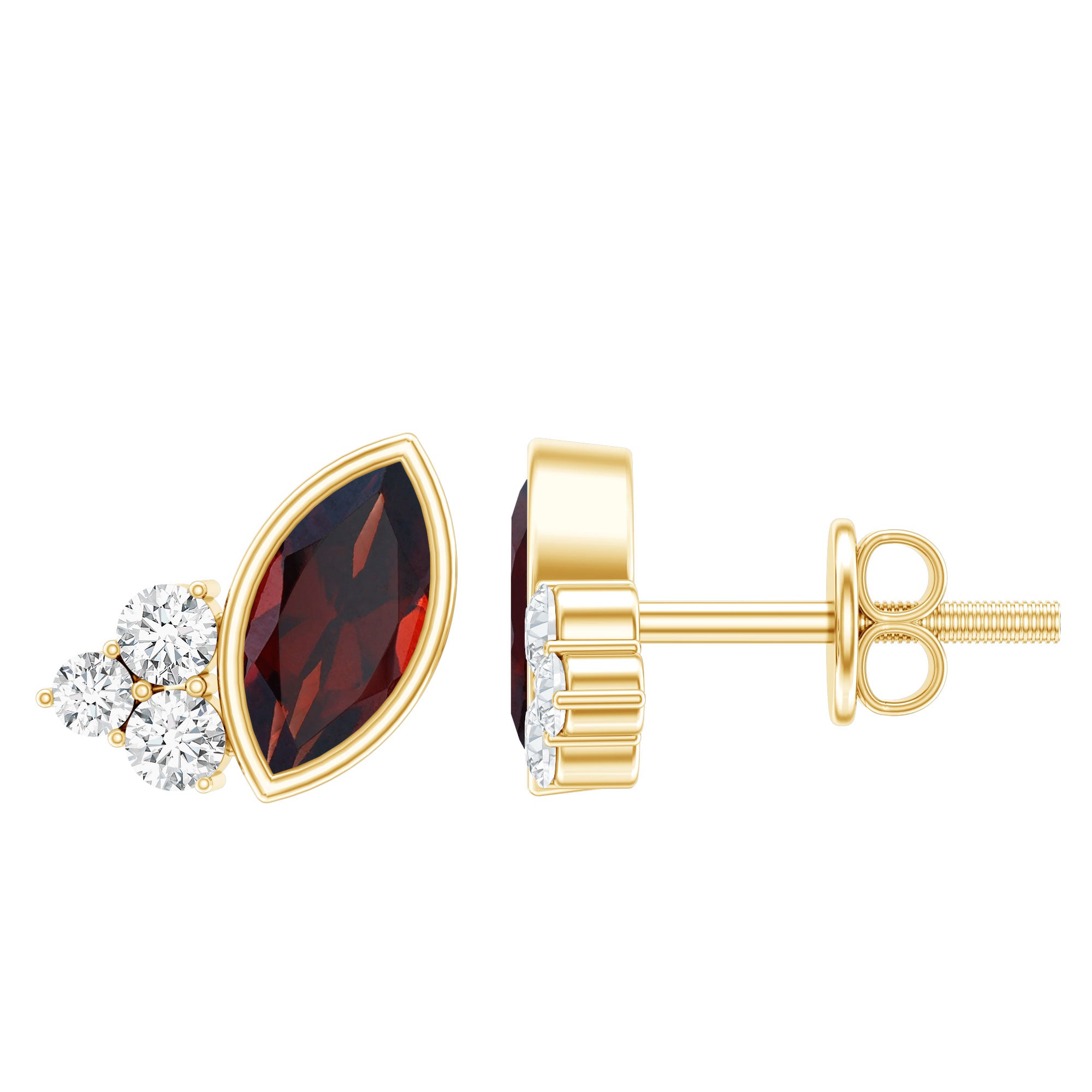 Natural Marquise Cut Garnet Stud Earrings with Certificate AAA 14K Yellow Gold Plated Silver - Rosec Jewels