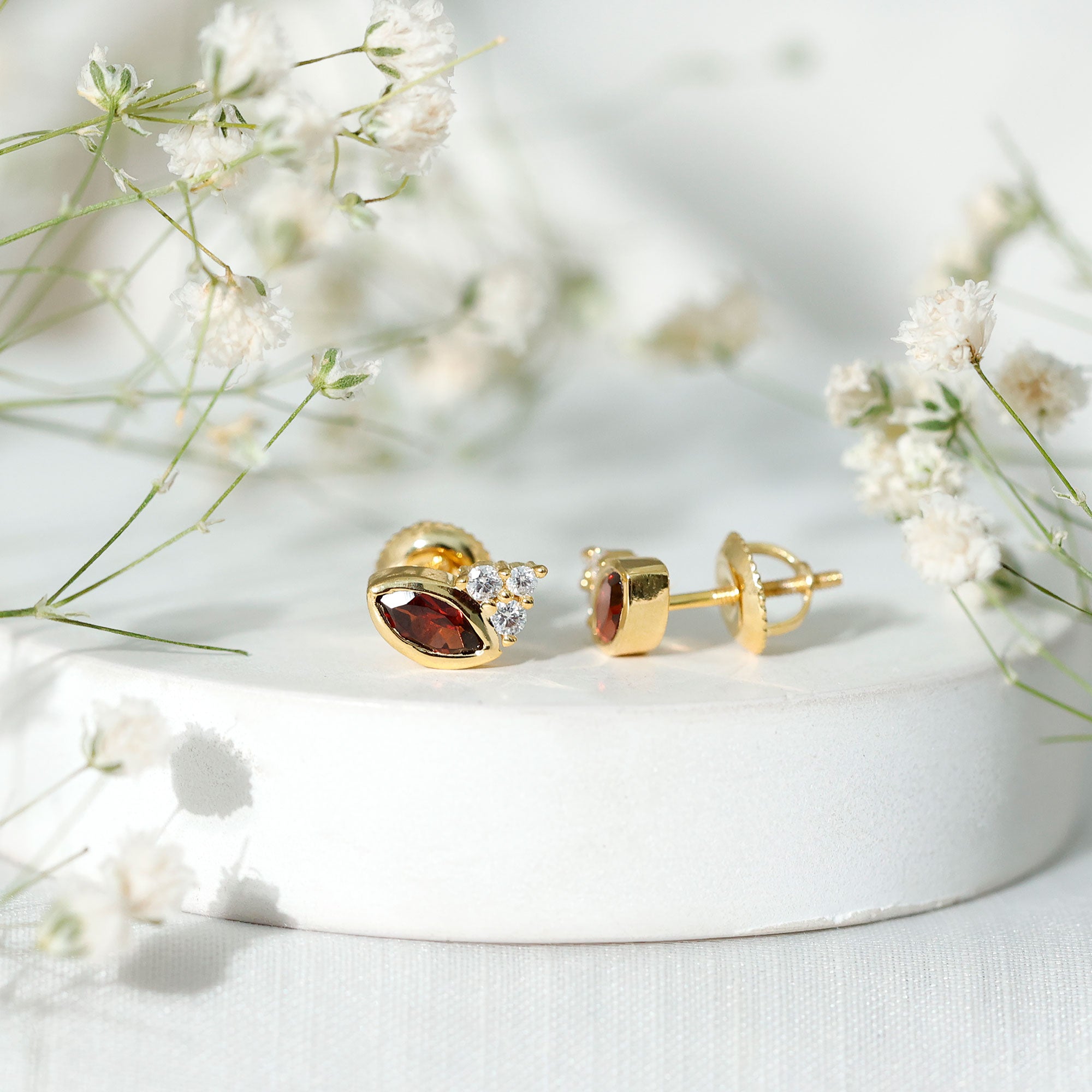 Natural Marquise Cut Garnet Stud Earrings with Certificate AAA 14K Yellow Gold Plated Silver - Rosec Jewels