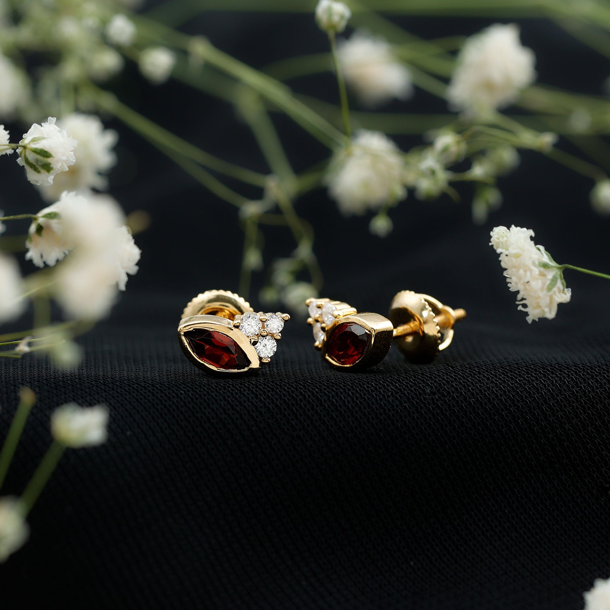 Natural Marquise Cut Garnet Stud Earrings with Certificate AAA 14K Yellow Gold Plated Silver - Rosec Jewels