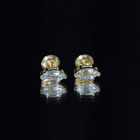 Natural 1.48 Carat Marquise Cut Sky Blue Topaz Stud Earrings with Certificate AAA 14K Yellow Gold Plated Silver - Rosec Jewels