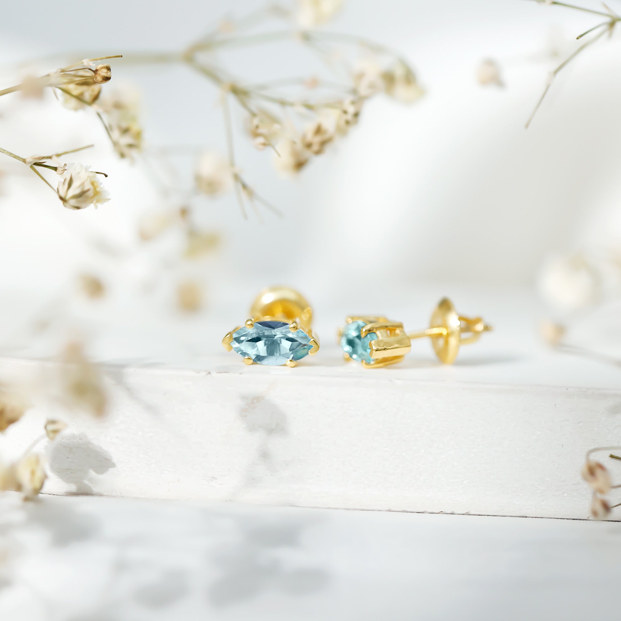 Natural 1.48 Carat Marquise Cut Sky Blue Topaz Stud Earrings with Certificate AAA 14K Yellow Gold Plated Silver - Rosec Jewels