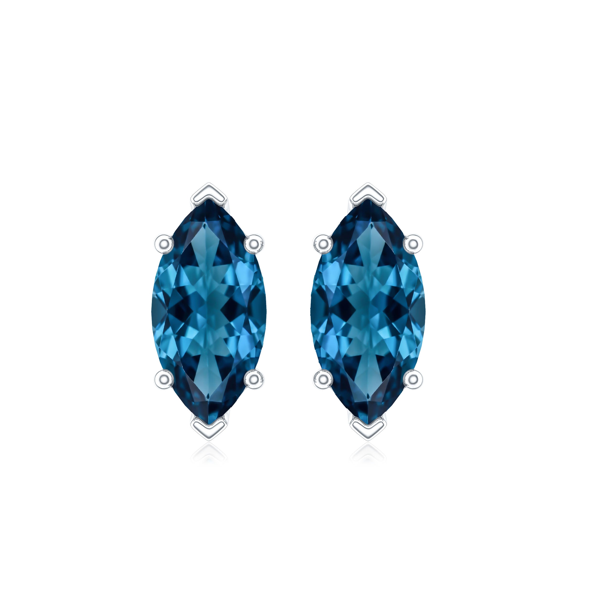 Marquise London Blue Topaz Solitaire Studs in Basket Setting AAA - Rosec Jewels