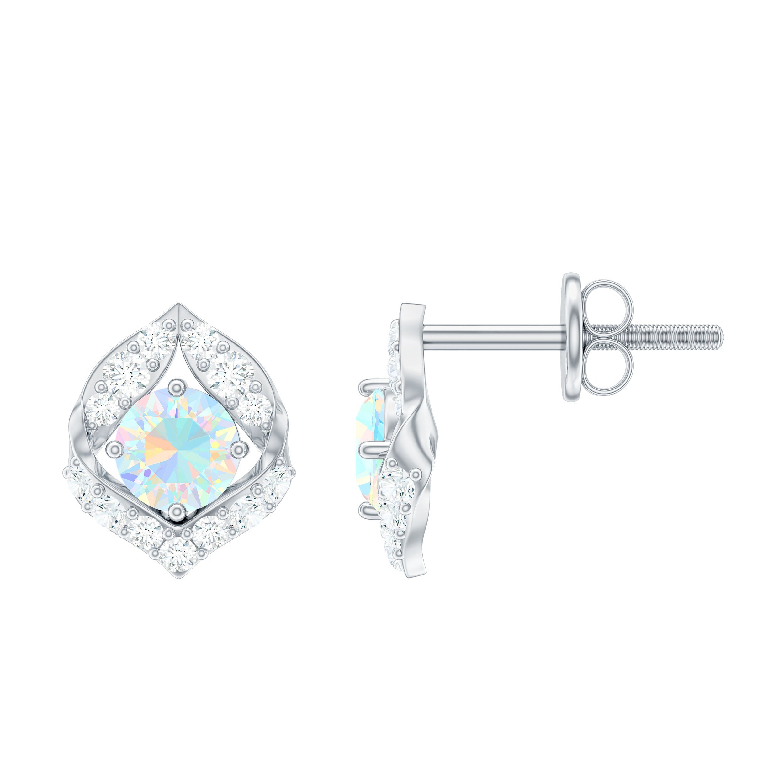 Vintage inspired Ethiopian Opal Stud Earrings with Moissanite Accent