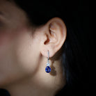 Created Blue Sapphire Dangle Drop Earrings - Rosec Jewels