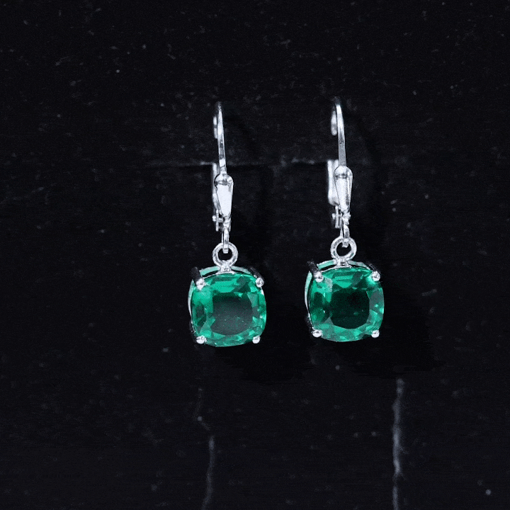 Cushion Cut Lab Created Emerald Dangle Hoop Earrings AAAA - Rosec Jewels