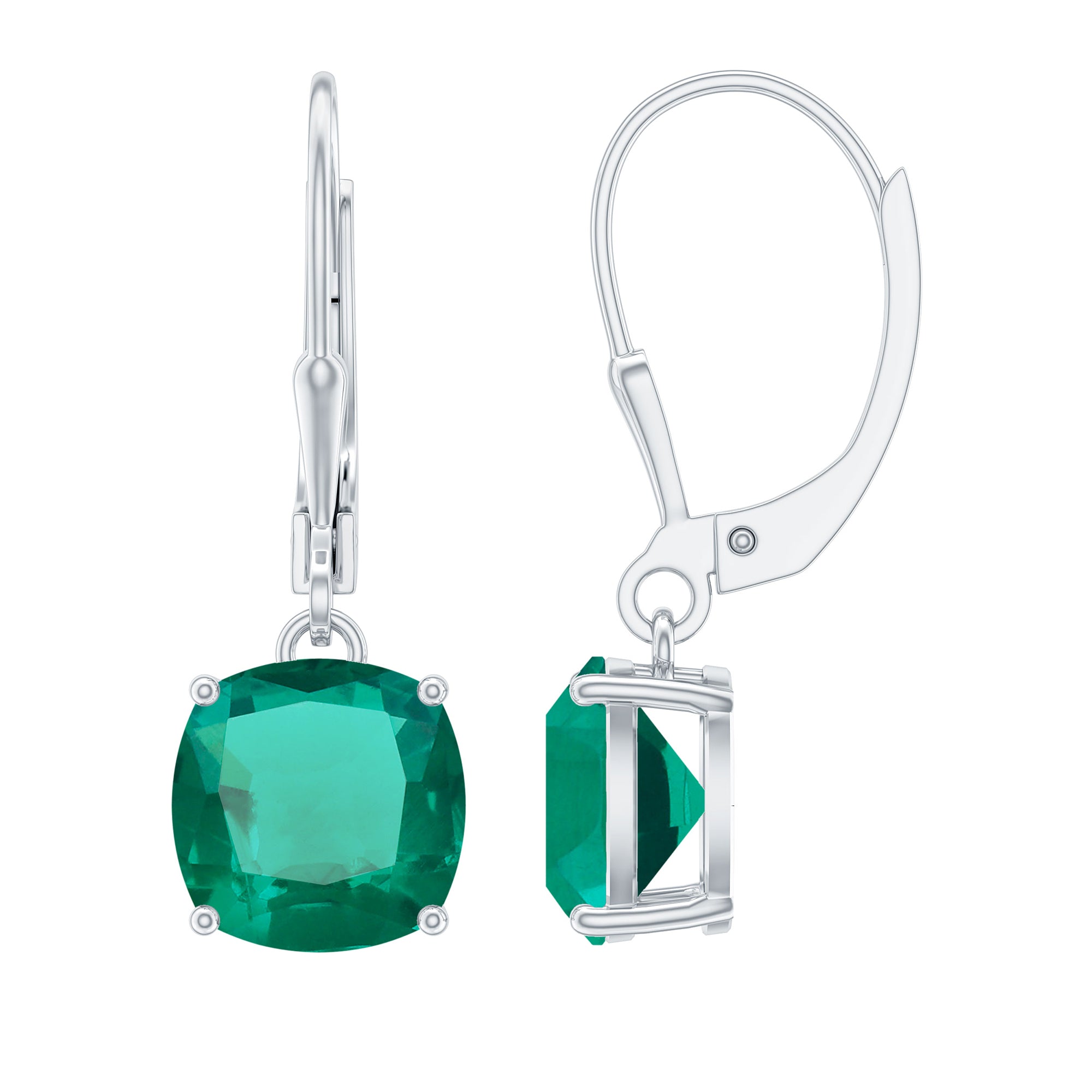 Cushion Cut Lab Created Emerald Dangle Hoop Earrings