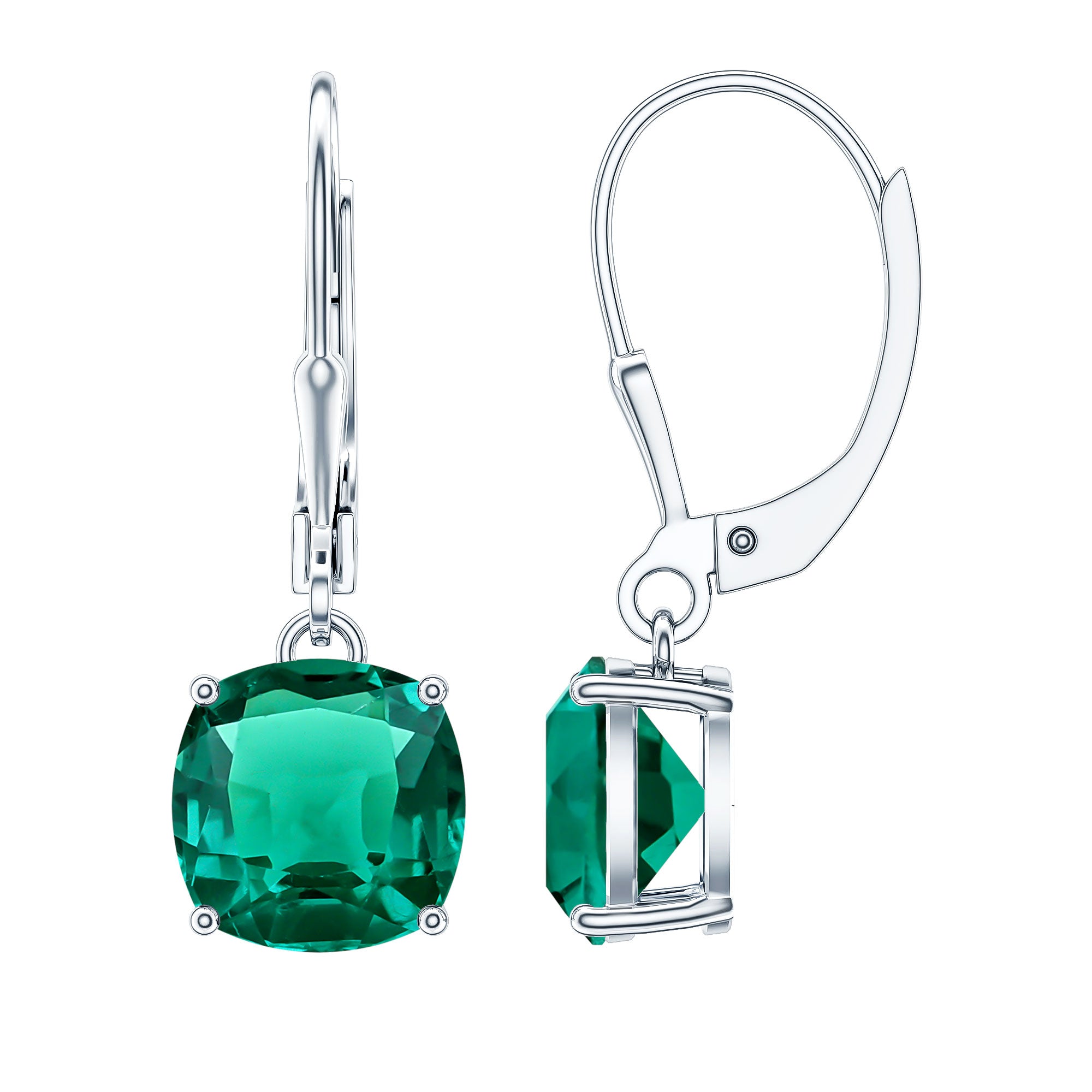 Cushion Cut Lab Created Emerald Dangle Hoop Earrings AAAA - Rosec Jewels