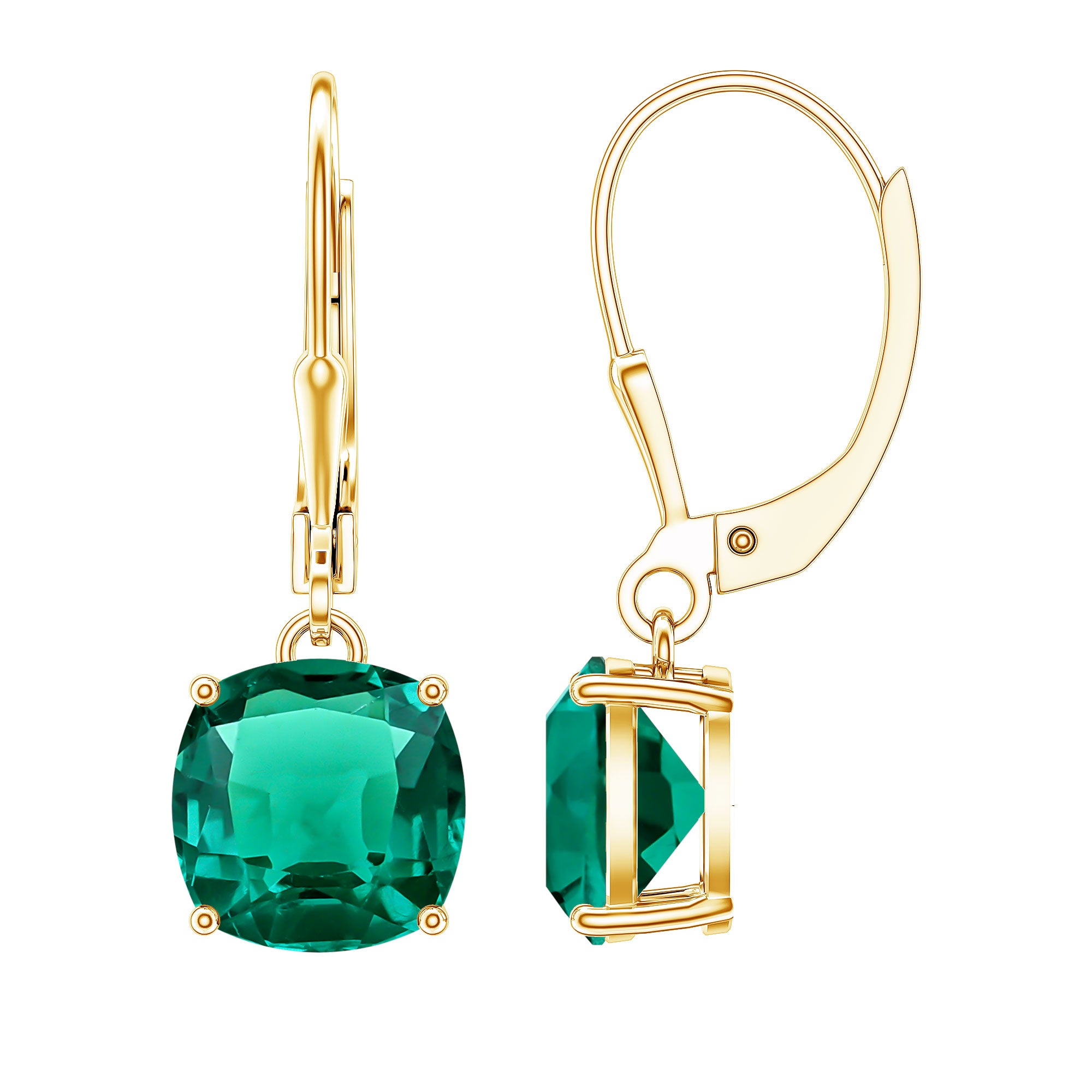 Cushion Cut Lab Created Emerald Dangle Hoop Earrings AAAA - Rosec Jewels