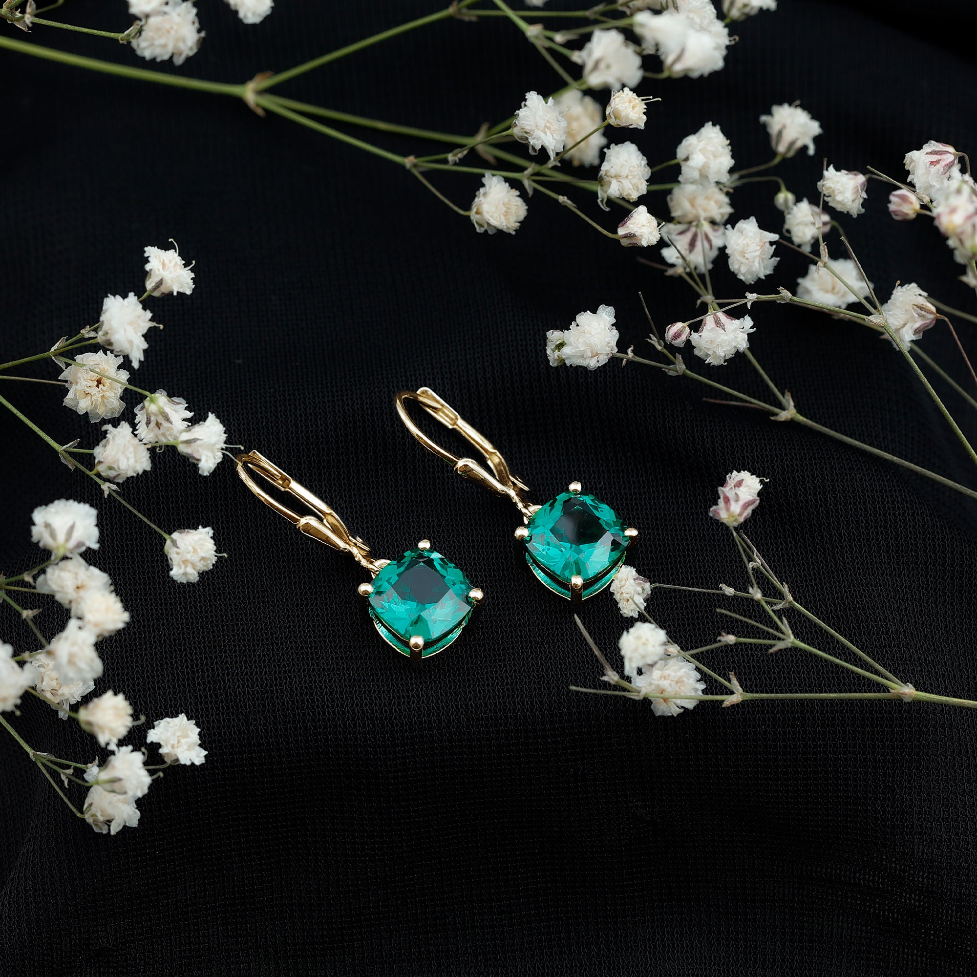 Cushion Cut Lab Created Emerald Dangle Hoop Earrings AAAA - Rosec Jewels