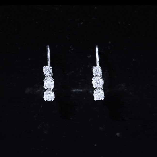 Round Moissanite Three Stone Hoop Earrings with Lever Back D-VS1 - Rosec Jewels