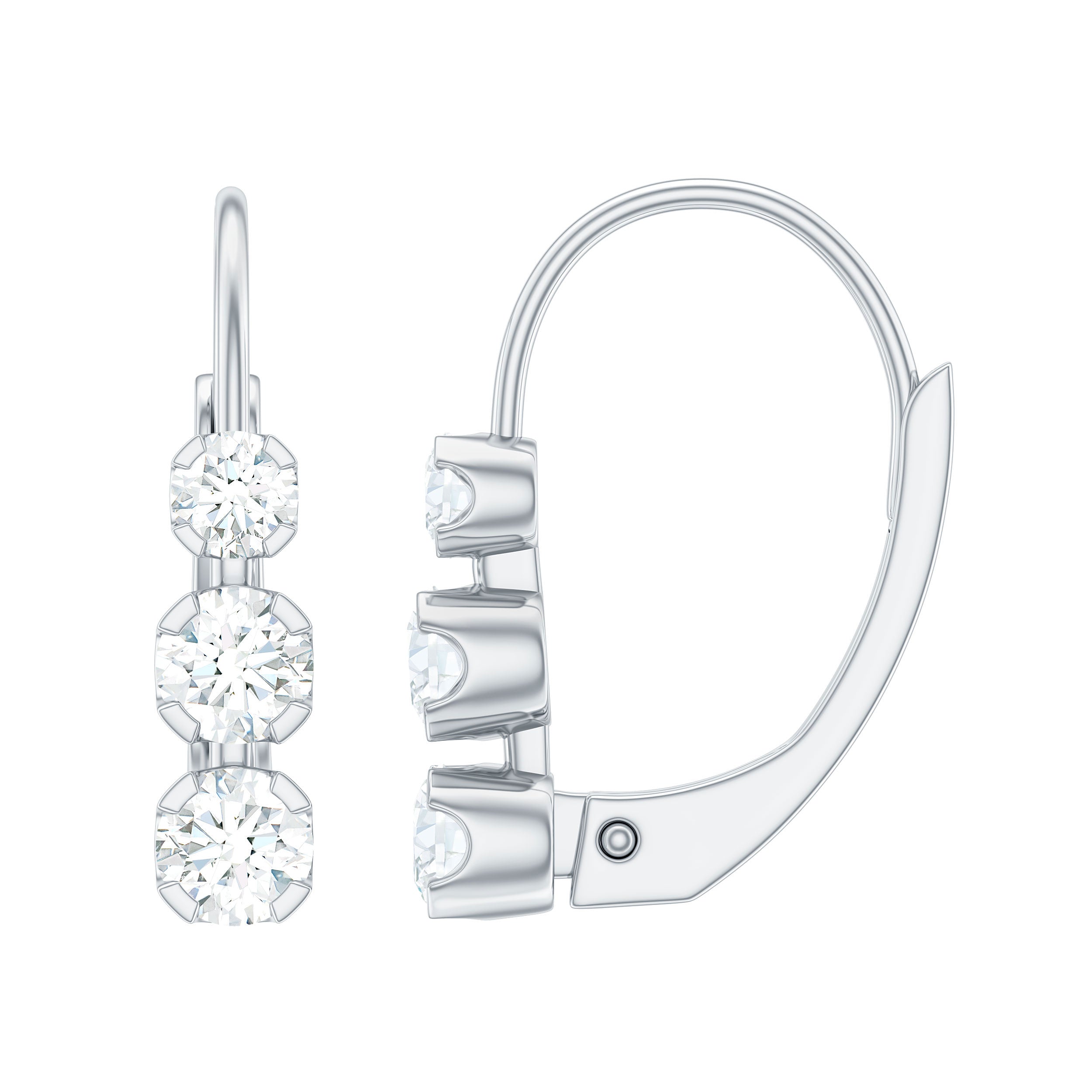 Round Moissanite Three Stone Hoop Earrings with Lever Back D-VS1 - Rosec Jewels