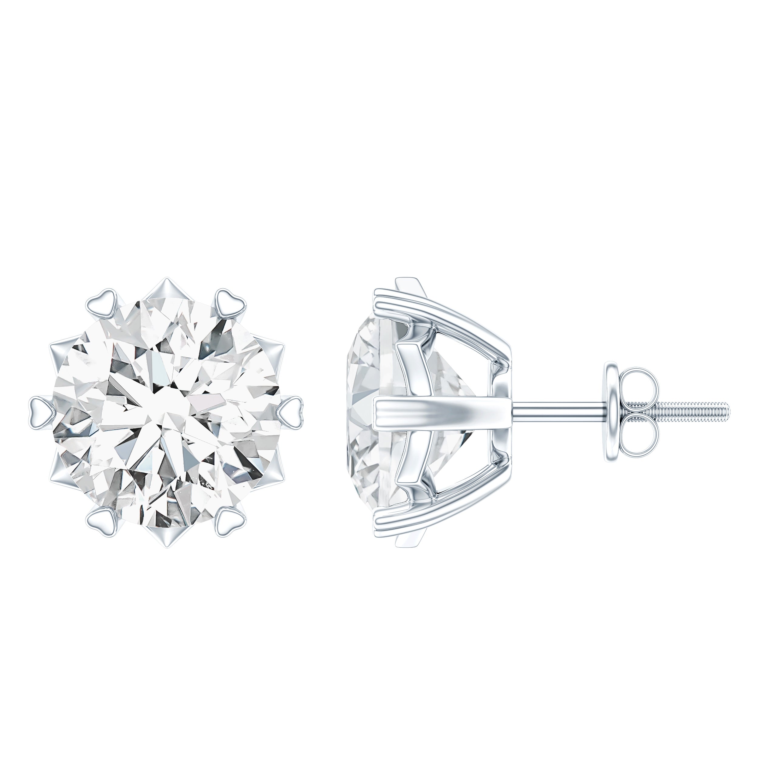 Round 2.7 Carat Moissanite Solitaire Stud Earrings in Sterling Silver D-VS1 92.5 Sterling Silver - Rosec Jewels