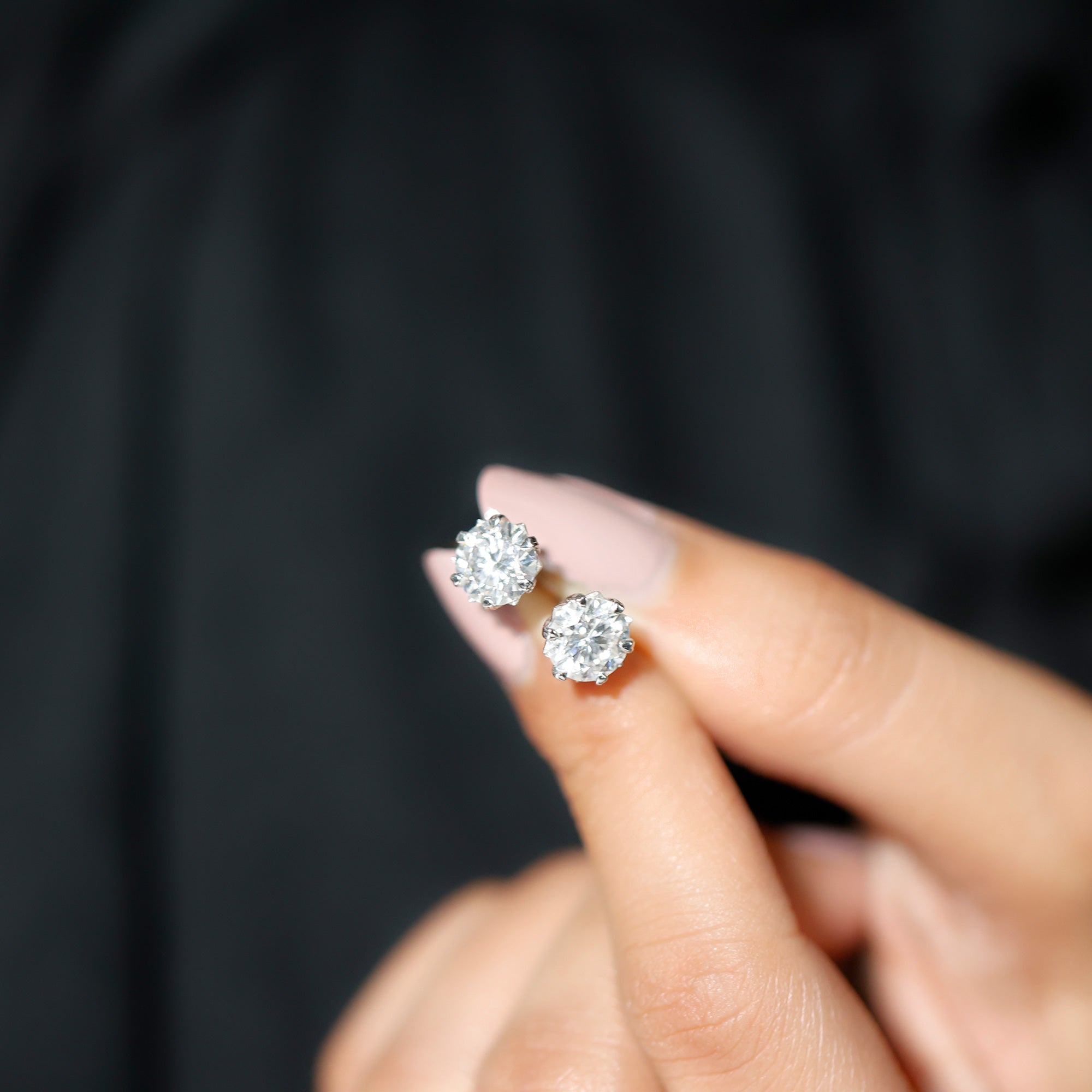 Round 2.7 Carat Moissanite Solitaire Stud Earrings in Sterling Silver D-VS1 92.5 Sterling Silver - Rosec Jewels