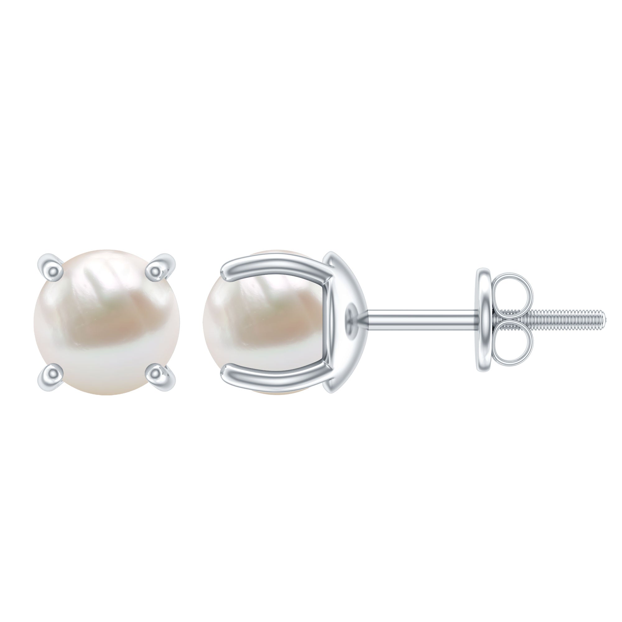 Natural 4.4 Carat Pearl Stud Earrings with Certificate AAA 92.5 Sterling Silver - Rosec Jewels