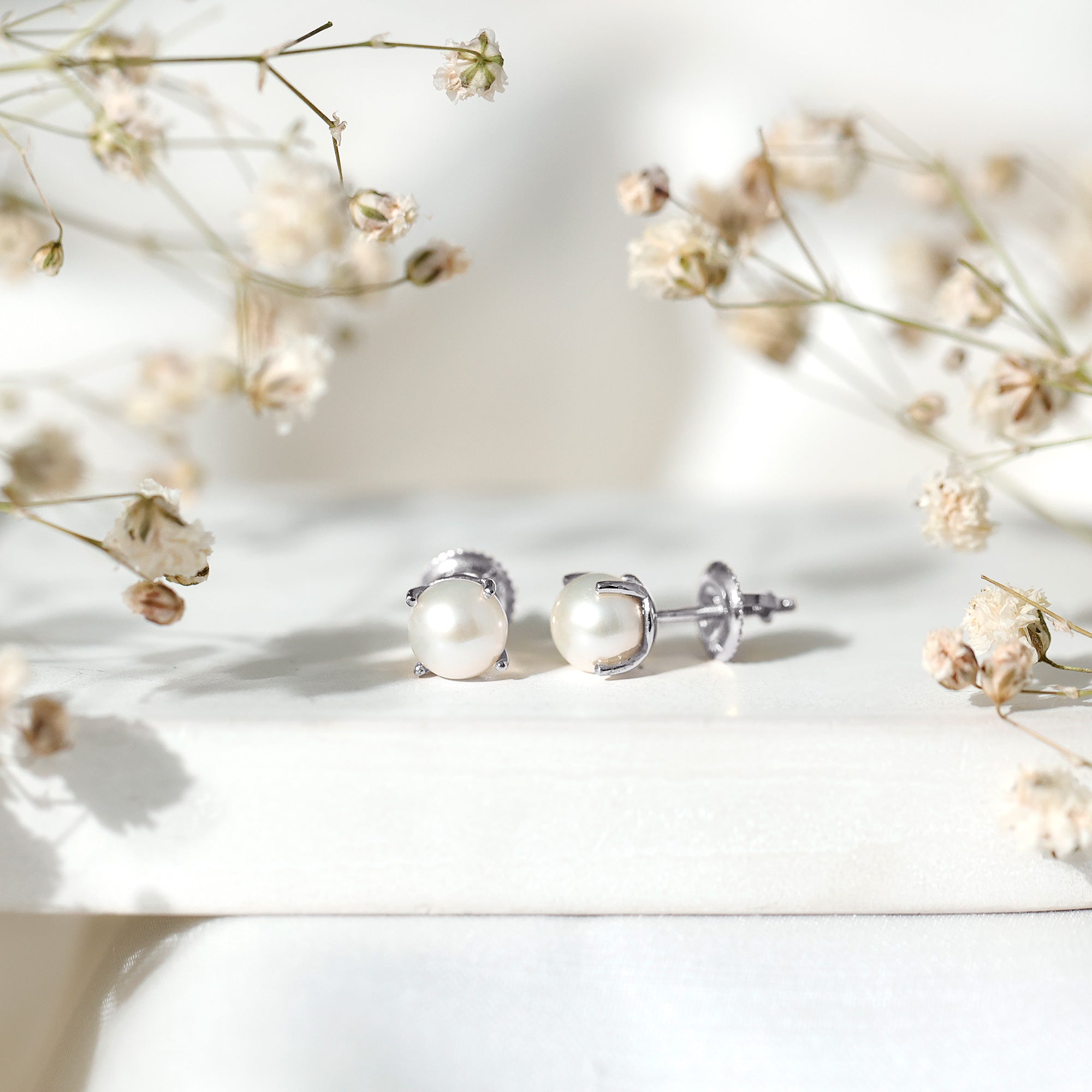 Natural 4.4 Carat Pearl Stud Earrings with Certificate AAA 92.5 Sterling Silver - Rosec Jewels