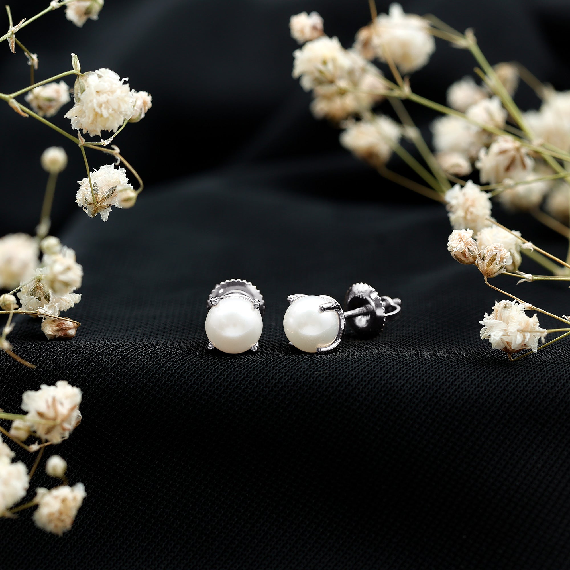 Natural 4.4 Carat Pearl Stud Earrings with Certificate AAA 92.5 Sterling Silver - Rosec Jewels