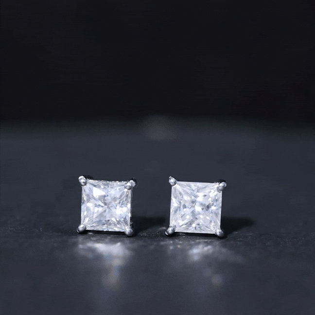 Certified 2.5 Carat Princess Cut Moissanite Stud Earrings in Silver D-VS1 92.5 Sterling Silver - Rosec Jewels