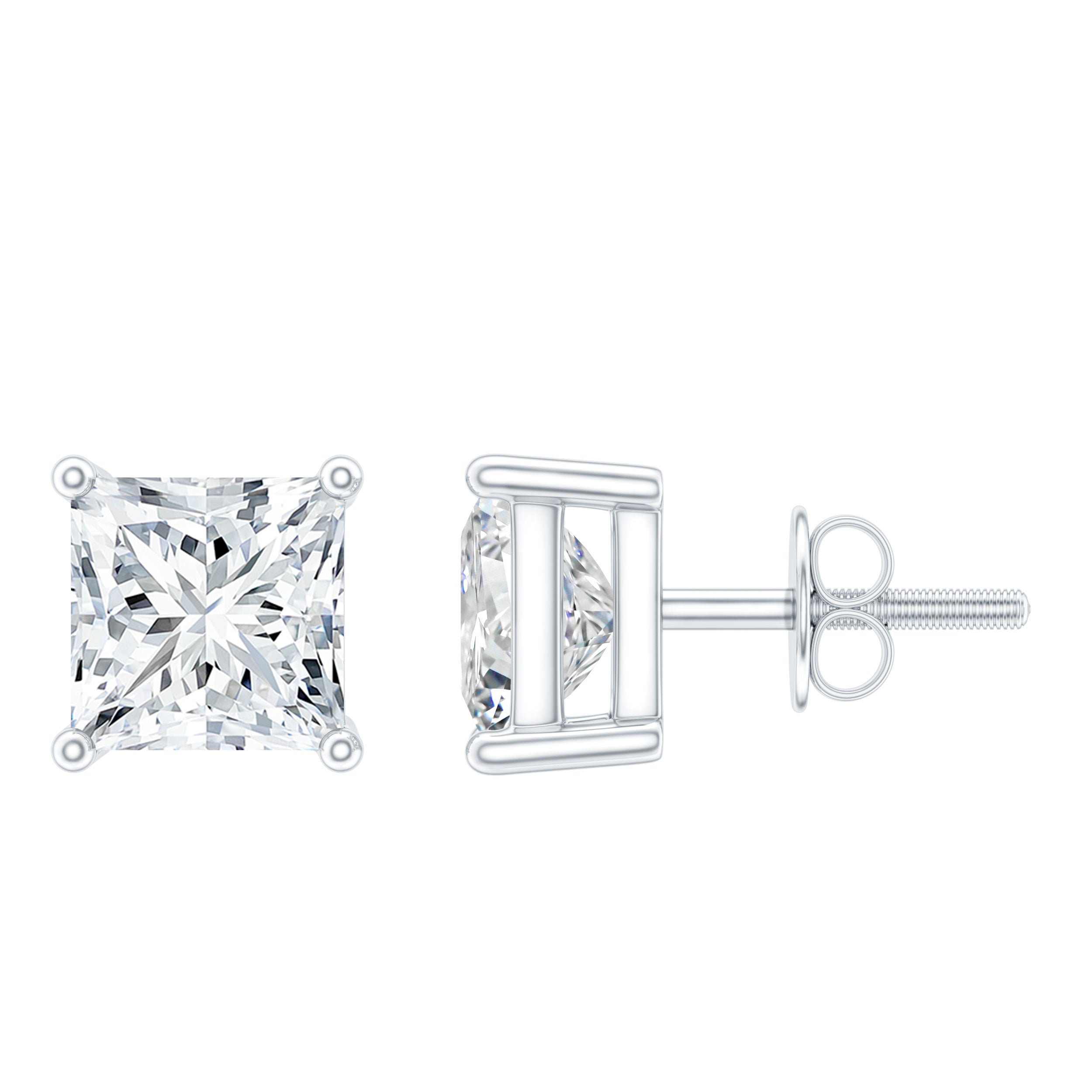 Certified 2.5 Carat Princess Cut Moissanite Stud Earrings in Silver D-VS1 92.5 Sterling Silver - Rosec Jewels