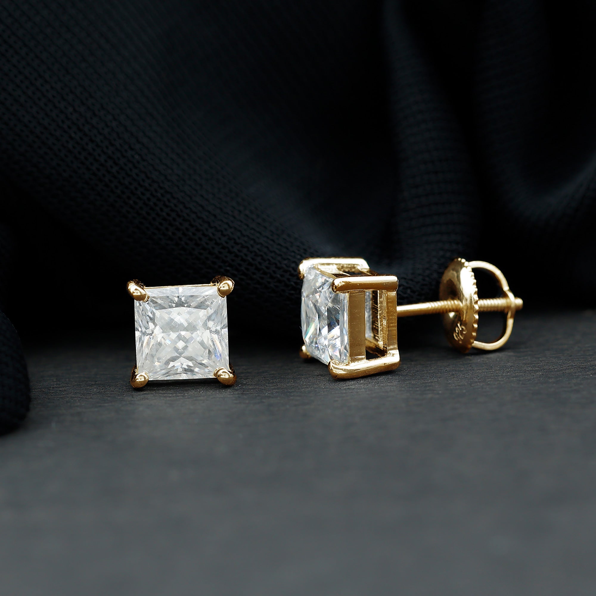 6MM Solitaire Princess Cut Moissanite Stud Earrings D-VS1 - Rosec Jewels
