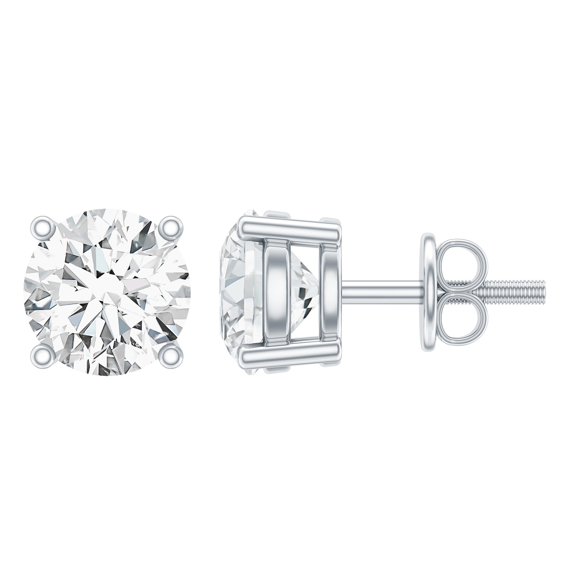 Certified 2 Carat Lab Grow Diamond Earrings with Screw Back Lab - ( EF-VS ) 92.5 Sterling Silver - Rosec Jewels