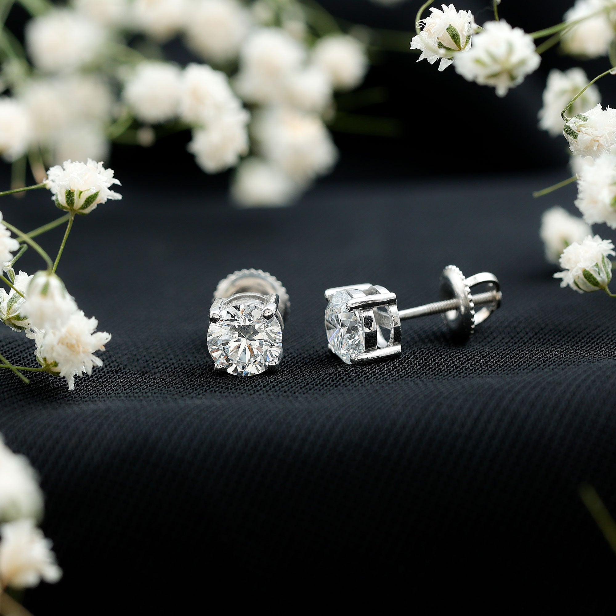 Solitaire 2 CT Lab Grown Diamond Stud Earrings with Screw Back Lab - ( EF-VS ) - Rosec Jewels