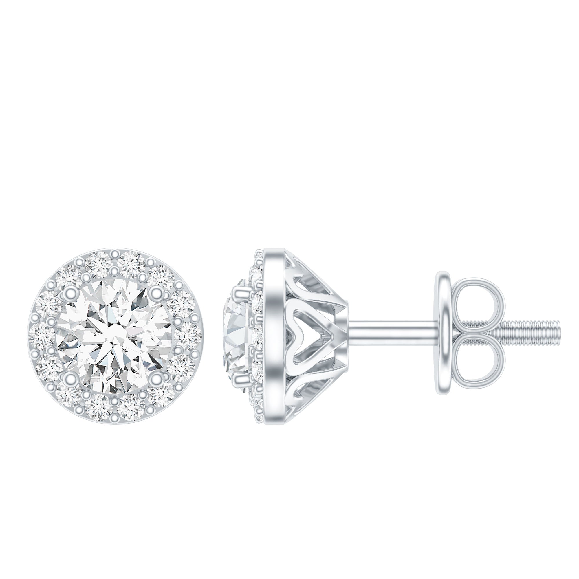 Certified Round Moissanite Halo Stud Earrings