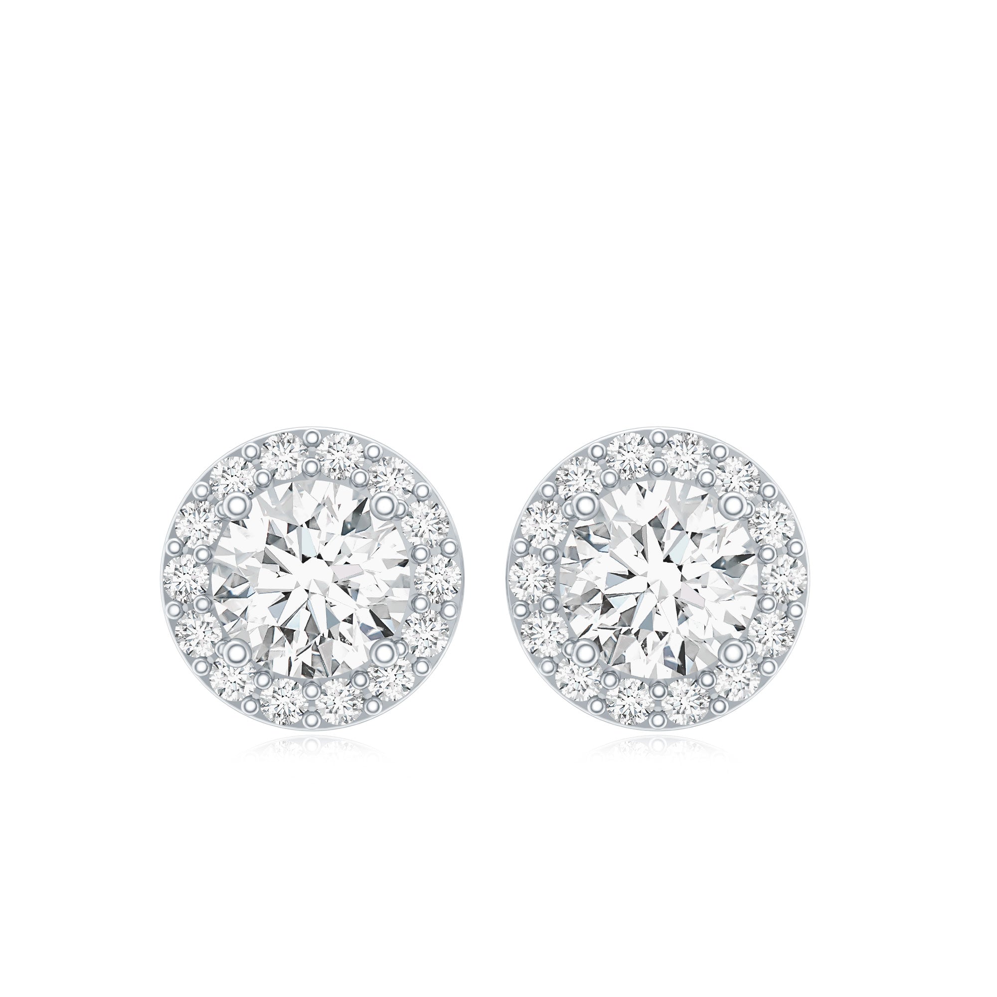 Certified Round Moissanite Halo Stud Earrings D-VS1 - Rosec Jewels