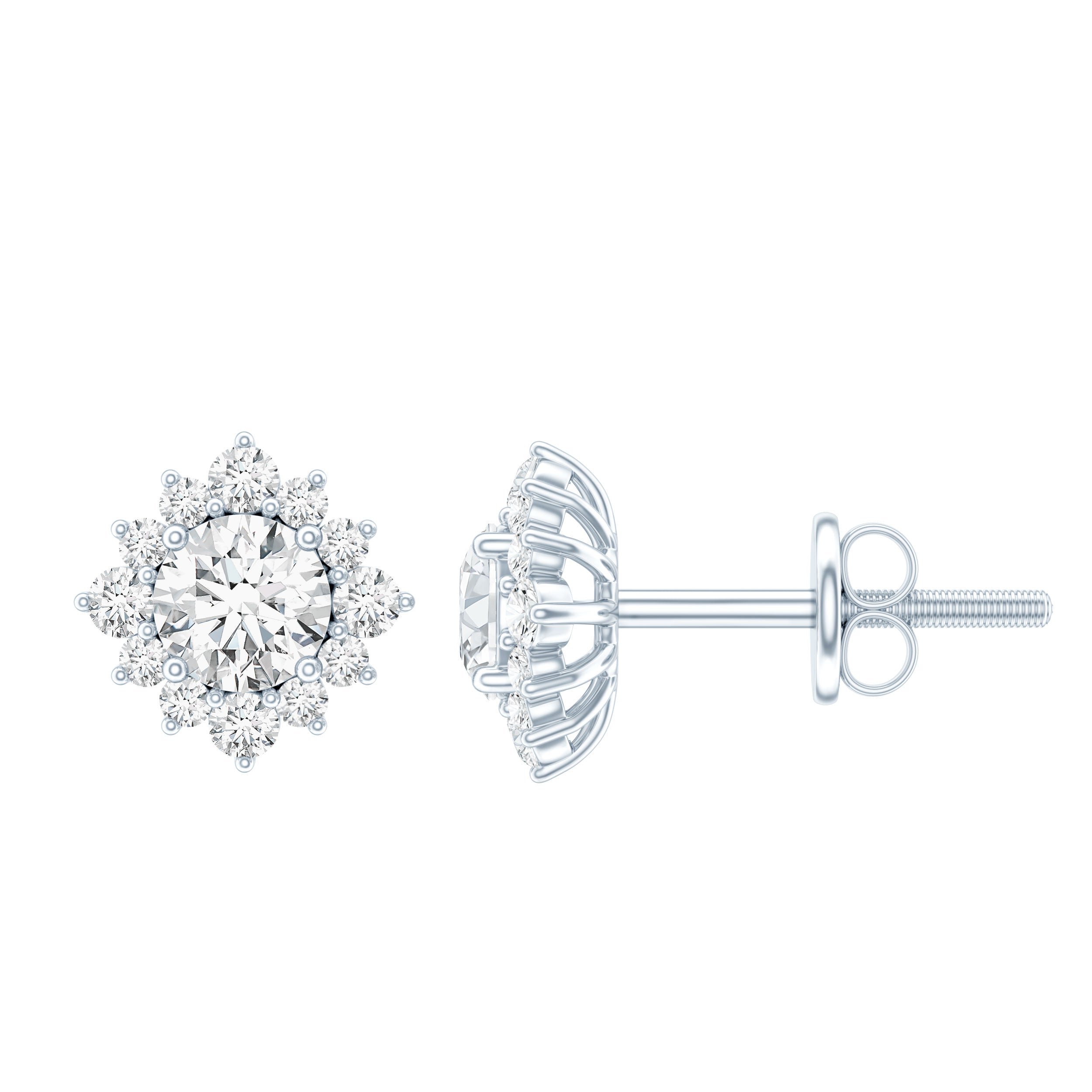 Classic Moissanite Stud Earrings with Halo D-VS1 - Rosec Jewels