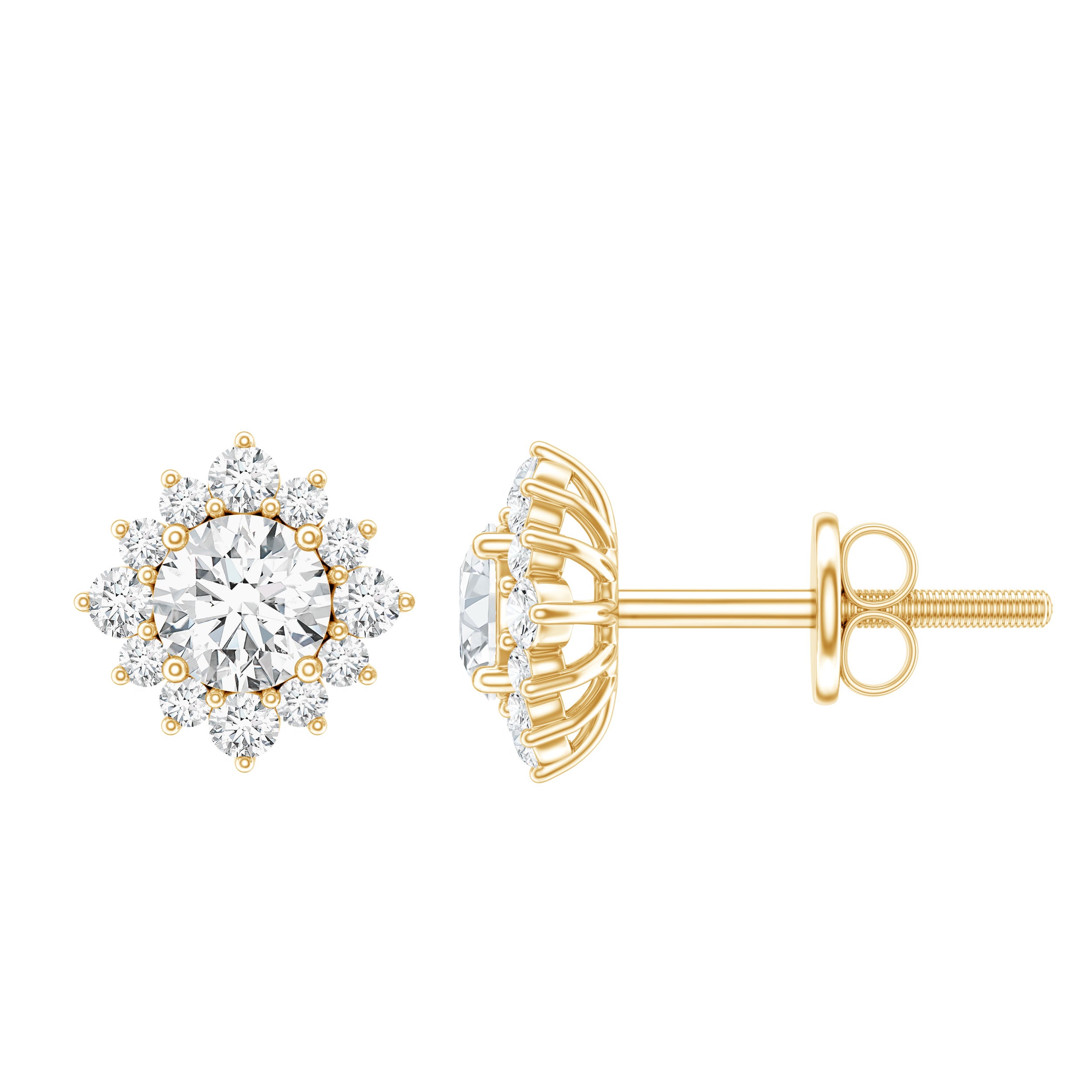 Classic Moissanite Stud Earrings with Halo D-VS1 - Rosec Jewels