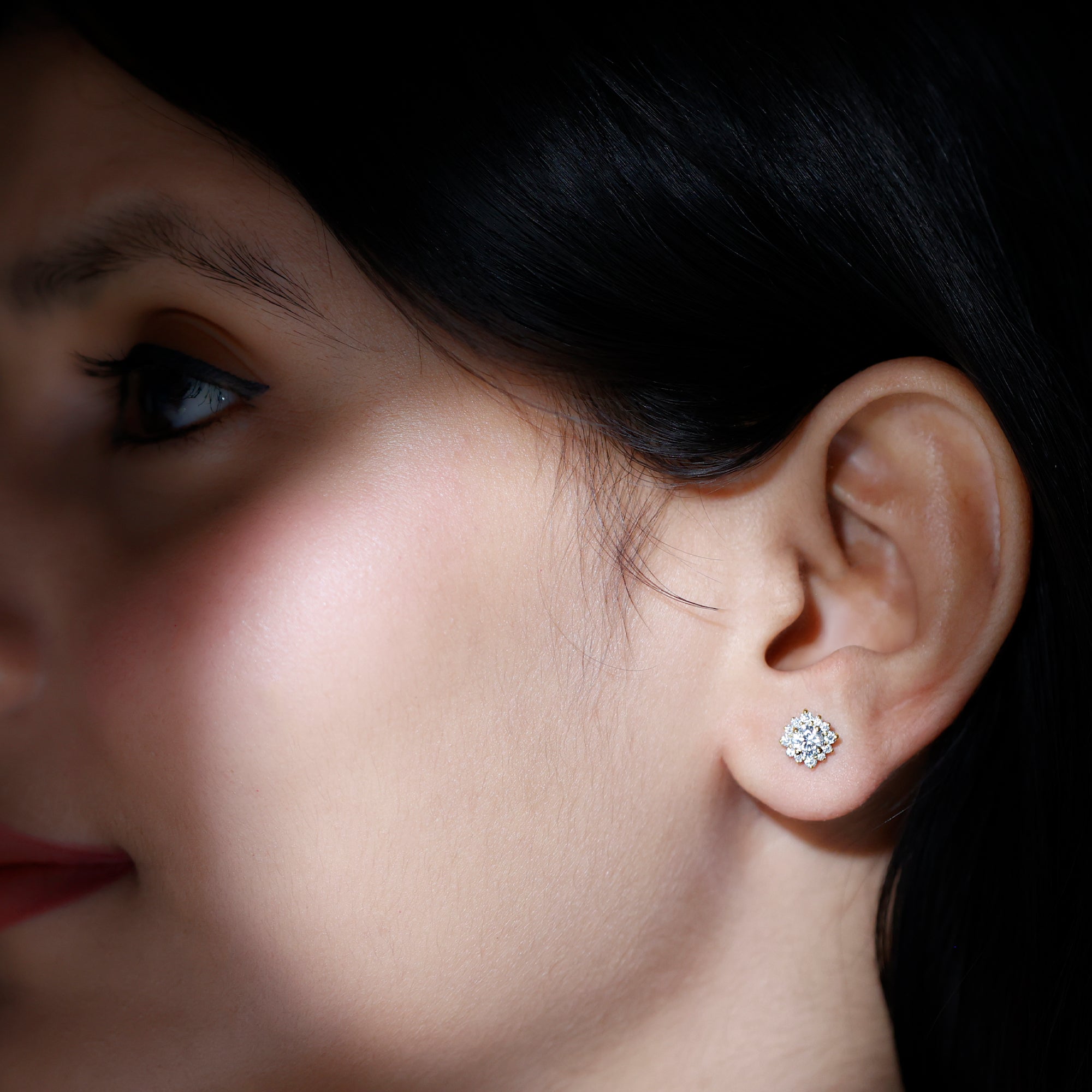 Classic Moissanite Stud Earrings with Halo D-VS1 - Rosec Jewels