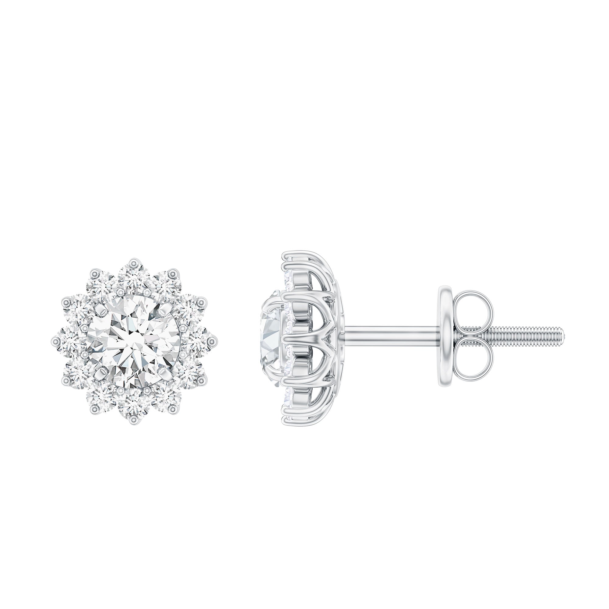 Certified Round Cut Moissanite Halo Stud Earrings for Women D-VS1 - Rosec Jewels
